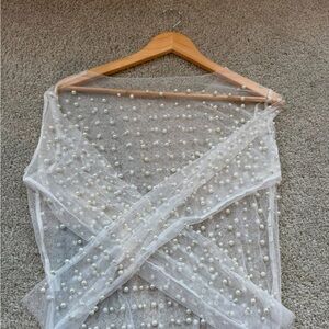 Sheer Pearl-Embellished White Long Sleeve